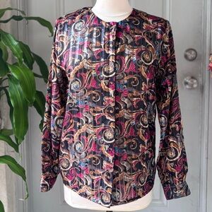 Yves St Clair Sz 6 Women’s Semi Sheer Shimmery Button-Up Striped Blouse Vintage